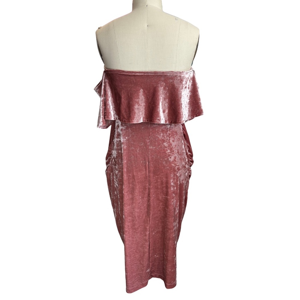 Made by Me: Maternity Elegant Pink Velvet Velour Off-Shoulder Midi Dress Shower - Picture 4 of 9